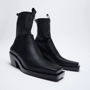 ZARA HEELED SQUARE TOE COWBOY ANKLE BOOTS size 6.5